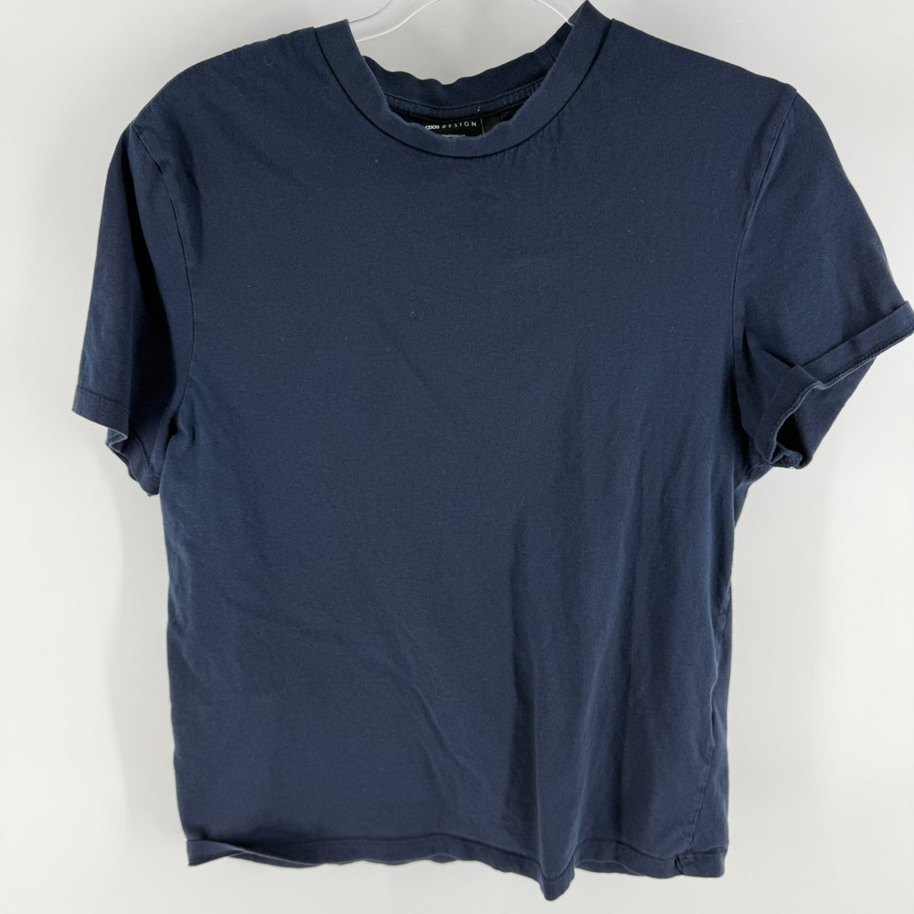 ASOS Design Essentials Crew‎ Neck T Shirt Mens Medium Navy Blue Cotton Casual
